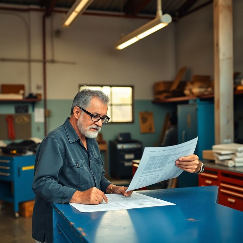 Fundador da QWEEBY revisando documentação técnica na bancada